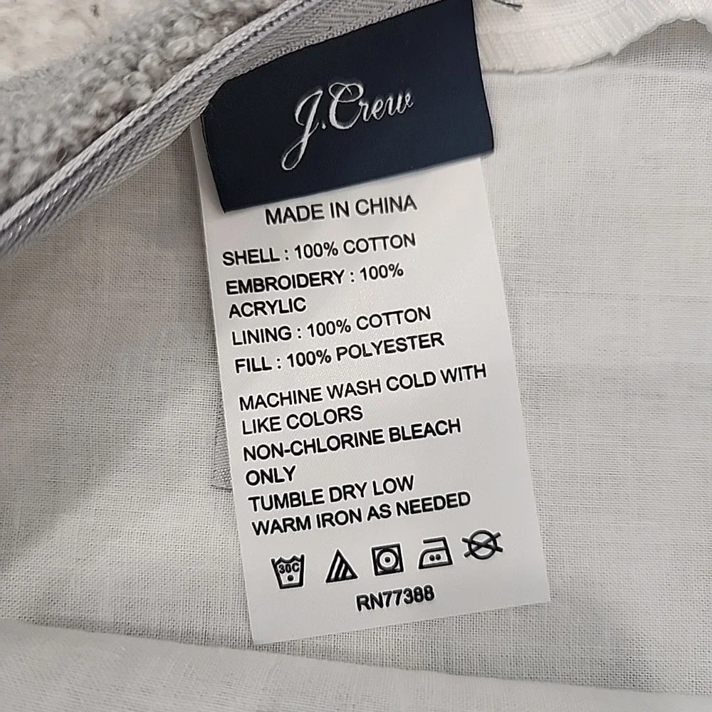 j crew pillow cover 18‎ X 18 100% Cotton Geometric  Gray & Black